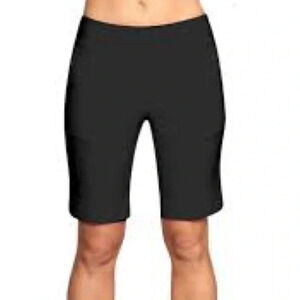 LIOR Paris "Terri" Bermuda Pull on Shorts Button Detail Size 8 Black Sporty